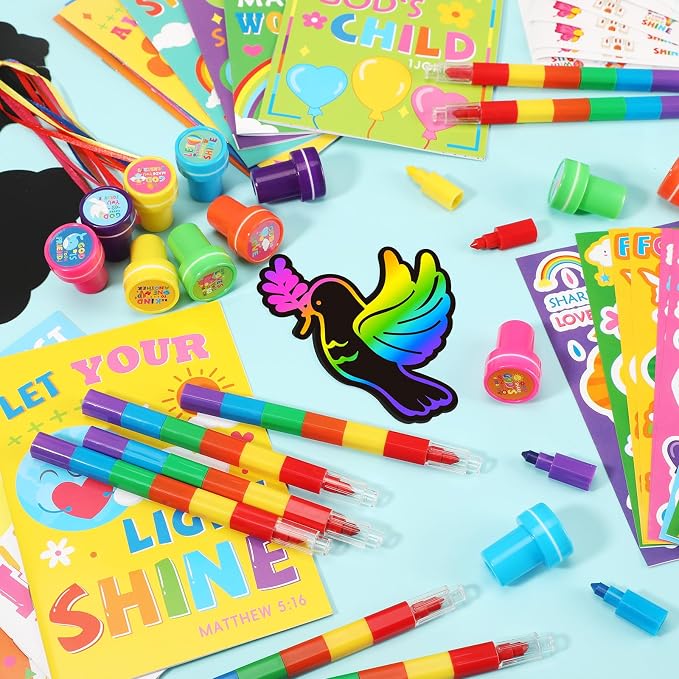 BenLouis Bible Party Favors Christian Inspirational Verses Coloring Set Gift Prizes Bulk for Kids Operation Christmas Child Sunday School Religious Activities Goodie Bag Stuffers（24set Verses）