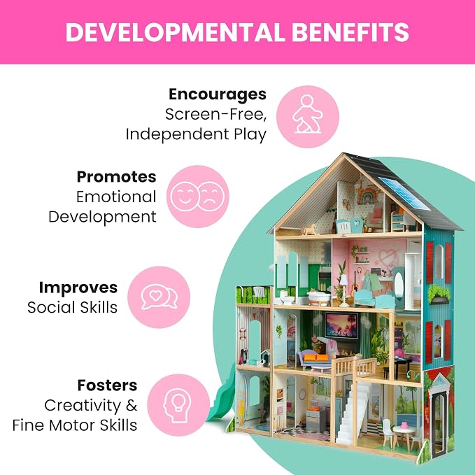 Delta Children Deluxe Maui Dollhouse - Large 4-Story Dollhouse with 12 Rooms Includes 50 Accessories - Working Elevator, Wave Slide, Lights/Sounds - Fits 12-inch Dolls - Pretend Play Gift for Ages 3+