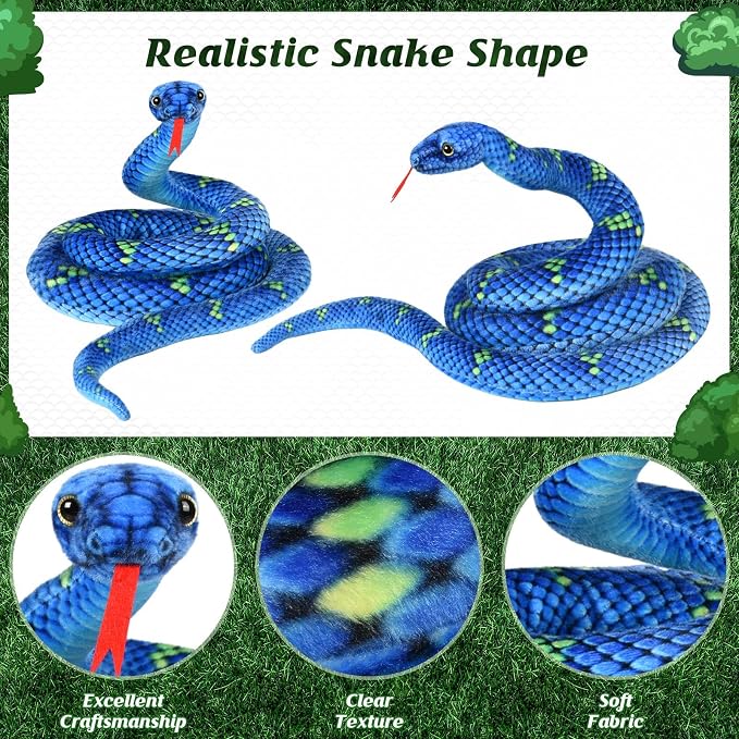 Snake Plush, Stuffed Snake Animal, 71 in Large Toy Snakes for Kids, Giant Stuffed Animals, Lifelike Plush Snakes for Birthday Present Party Prank Prop (Blue)