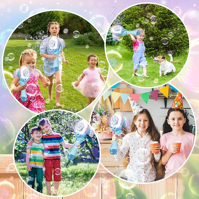 Bubble Wands for Kids Age 4-8: Windmill Light Up Automatic Bubble Machine Rechargeable with 2 Bubble Solution Outdoor Party Birthday Toys for Toddlers, Gift for 3 4 5 6 7 8 Year Old Girls Blue