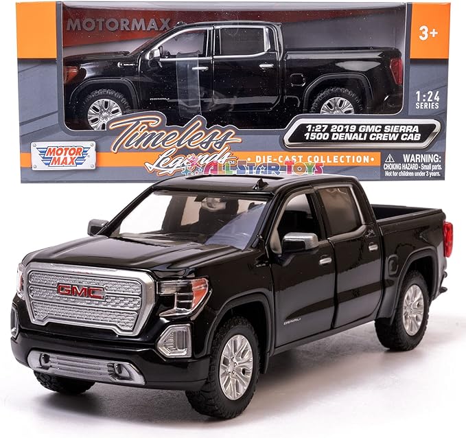 Motor Max 2019 GMC Sierra 1500 Denali Crew Cab Pickup Truck, Black 79362BK - 1/27 Scale Diecast Model Toy Car,unisex-children