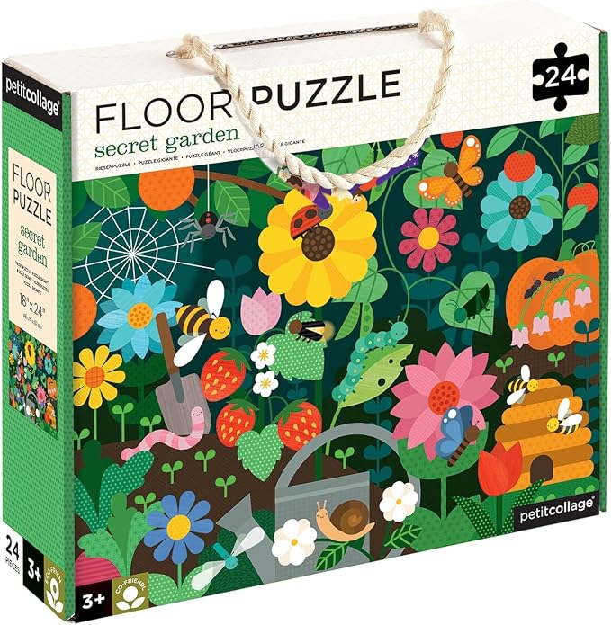 Petit Collage Floor Puzzle, Secret Garden, 24-Pieces – Large Puzzle for Kids, Completed Garden Puzzle Measures 18” x 24” – Makes a Great Gift Idea for Ages 3+