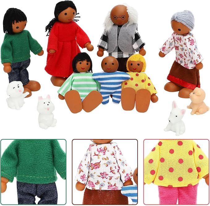 ONEST 11 Pieces Wooden Dollhouse Family Set Mini People Figures Sets Dollhouse Dolls Wooden Doll Family Pretend Play Figures Accessories for Pretend Doll House Toy