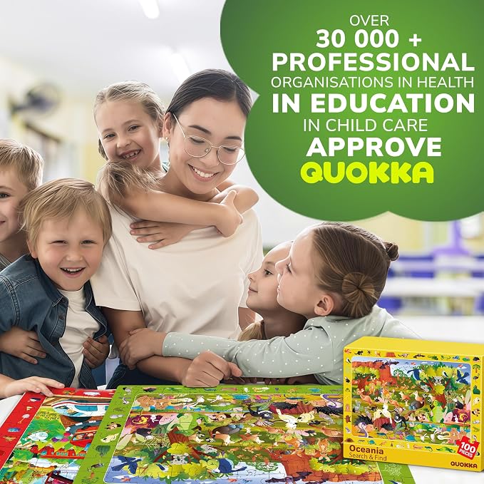 QUOKKA 100 Piece Puzzles for Kids Ages 4-6 – 4xSET Jigsaw Puzzles for Kids Ages 6-8 – Educational Search & Find Game with Animals, Cars for Childrens 5-8 – Toddler Learning Toy Gift for Boys and Girls
