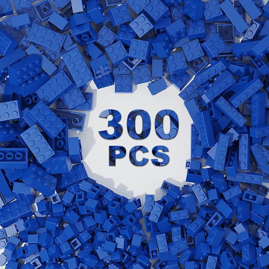 300 Pcs Classic Building Bricks, Blue Bulk Bricks,Compatible with and Major Brands Parts and Pieces, Creative Building Block Toys for Boys Girls Ages 6 7 8 9 10 Year Old