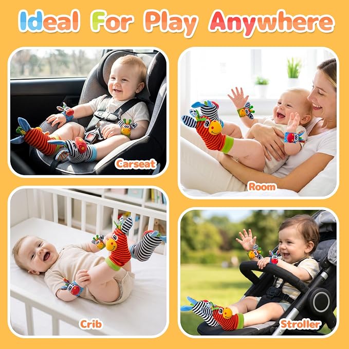 Baby Toys 0-6 Months, Infant Rattle Socks, Wrist Hand & Foot Finder Socks Set,Soft Newborn Sensory Toys,Infant rattles for Babies 0 3 6 Months,Girl Boy Shower Gifts 6-12 Months