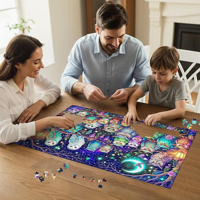 Moonlit Owls Puzzles for Adults 1000 Pieces,Impossible Challenging Jigsaw Puzzles for Adults,Mystical Night Forest Wildlife,Serene Moonlight Wall Art Decor, Stress Relief Gifts for Nature Lovers