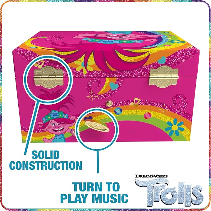 Trolls Jewelry Box for Girls Musical Jewelry Box with Spinning Figurine, Trolls Toys for Kids Ages 3-5