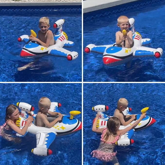 Baby Airplane Pool Float with Handle & Squirt Gun, Baby Swim Float Swimming Pool Float Kids Toddler Floaties Toddler Pool Float Age 1-4 Boys Girls Inflatable Ride-ons Pool Beach Toys