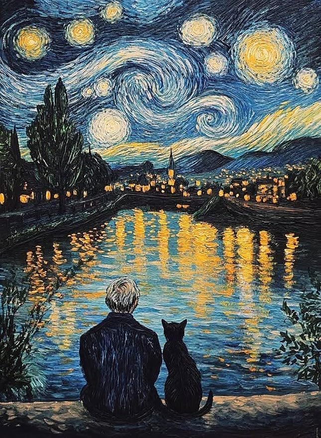 RYMILIE Cat Diamond Art Kits for Adults-Starry Night Diamond Painting Kits for Adults Beginners, 5D DIY Full Drill Round Rhinestone Gem Art Crafts Paintings for Home Wall Decor 12"x16"