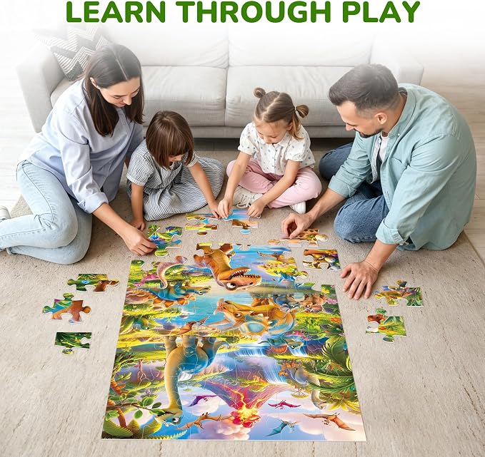 BenBen Floor Puzzles for Kids Ages 4–6, 48 Piece Jumbo 2 x 3 Ft Prehistoric Dino Jigsaw Puzzle, Large Dinosaur Floor Puzzle with Big Pieces, Educational Toy Gift for Boys & Girls