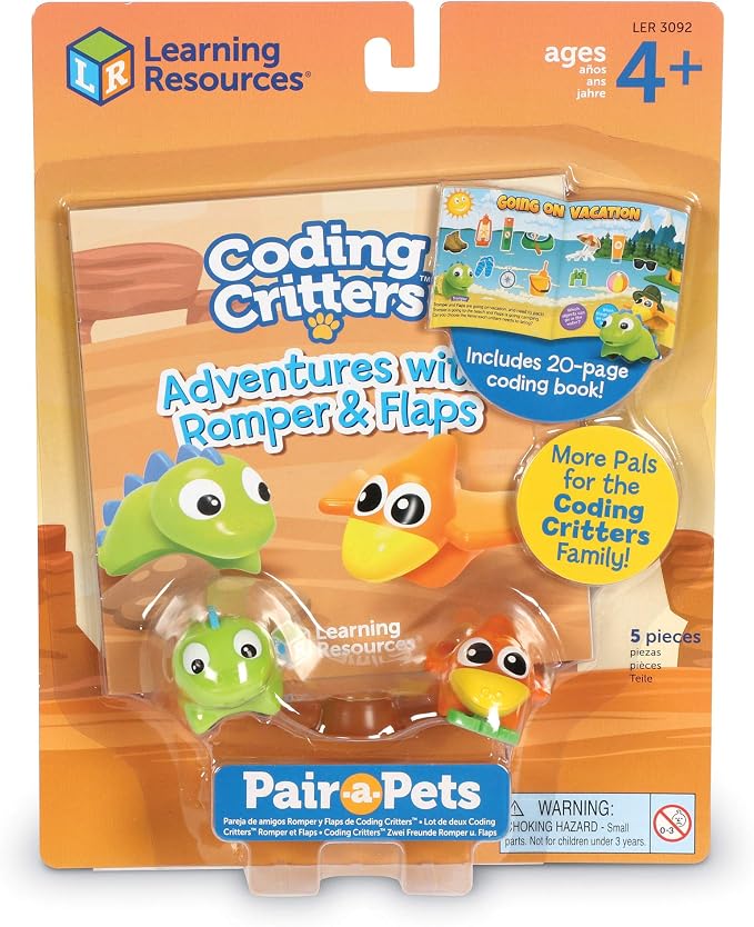 Learning Resources Coding Critters Pair-A-Pets Dinos Romper & Flaps, Screen-Free Toy, Interactive STEM Pet, Kids Dinosaur Toy, 5 pieces, Ages 4+