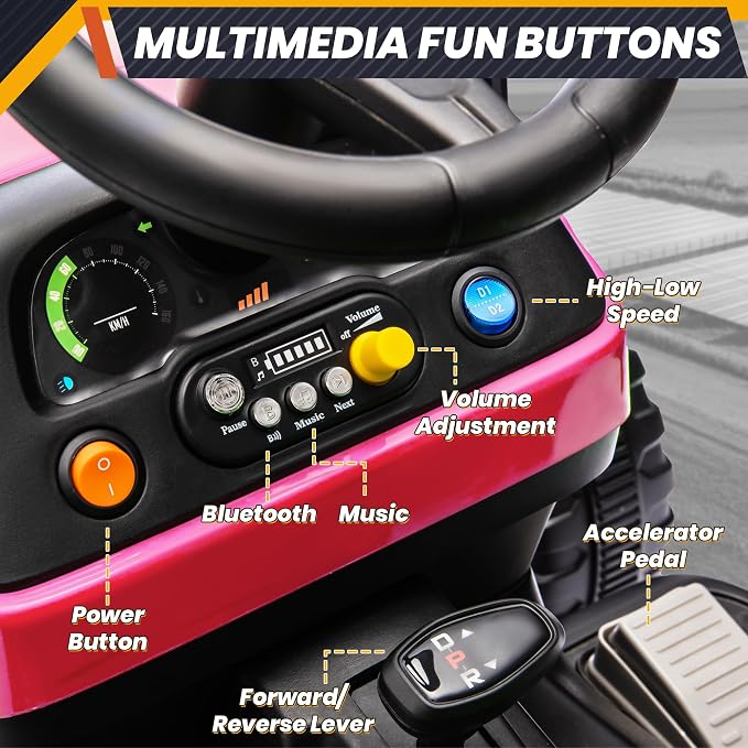 JOYRACER 24V Ride On Tractor for Kids, Electric Ride on Toys w/400W Motors, Tiltable & Detachable Trailer, Adjustable Seat, Bluetooth, Music, Remote Control Electric Tractor for Kids, Pink