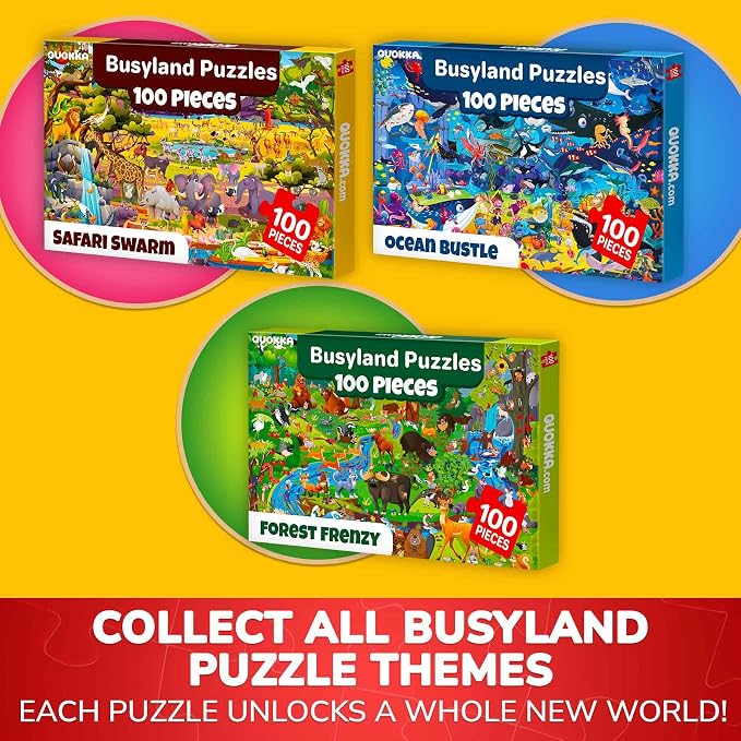 QUOKKA 100 Piece Puzzles for Kids Ages 6-8 – Intricately Illustrated Forest Animals Puzzle for Kids Ages 8-10 – Educational Busyland Game Packed with Visual Details for Boys and Girls