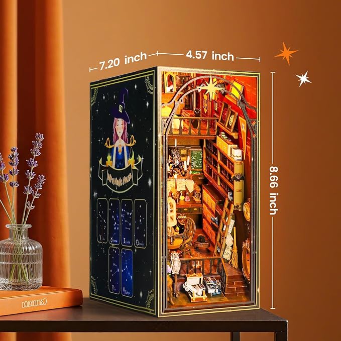 Book Nook Kit for Adults, DIY Dollhouse Booknook, 3D Wooden Puzzle, DIY Miniature Dollhouse Kit with Led Light for Adults Teens 14+, Decor Crafts for Friends Gifts