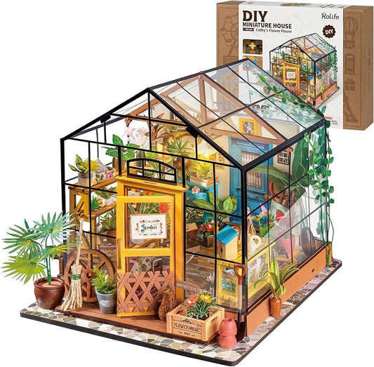 Rolife DIY Miniature House Kit, Cathy's Greenhouse Miniature Dollhouse Tiny/Mini House Making Kit with Furniture for Adults Home Decorations, Diorama Kit Gifts for Family and Friends