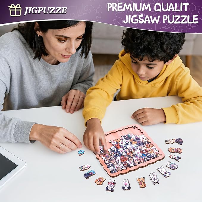 Wooden Puzzles for Adults,Hundred Dogs Wooden Jigsaw Puzzles 61pcs,11.2x11.2in,Medium,Unique Shape Adult Puzzles,Irregular Wood Puzzles Creative Gift for Adults and Kids Family Game