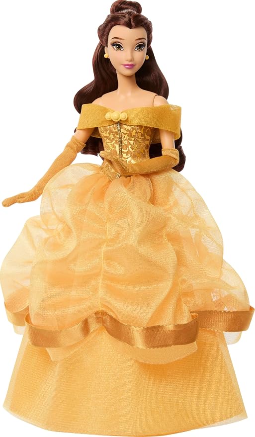 Mattel Disney Princess Belle Sparkling Princess Fashion Doll & Accessories w/Removable Dress, Shoes & Earrings, Inspired by Beauty & the Beast Movie