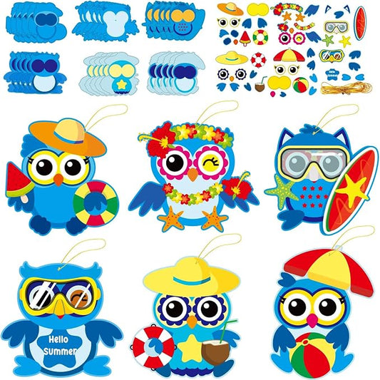 chiazllta 30 PCS Summer Craft Kits Kids DIY Hawaii Aloha Owl End of School Year Craft Preschool Art Craft, Make Your Own Bulk Set for Home Classroom Day-Care Game Activities Summer Party Favors