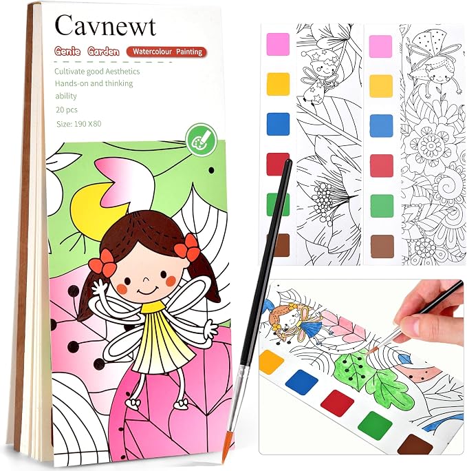 Cavnewt Watercolor Coloring Books for Kids Ages 4-8, Pocket Watercolor Painting Book Sets, Mess Free Paint with Water Books for Toddlers, Travel Activities Arts Party Birthday Gifts for Girls Boys