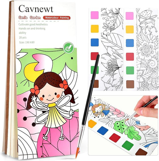 Cavnewt Watercolor Coloring Books for Kids Ages 4-8, Pocket Watercolor Painting Book Sets, Mess Free Paint with Water Books for Toddlers, Travel Activities Arts Party Birthday Gifts for Girls Boys