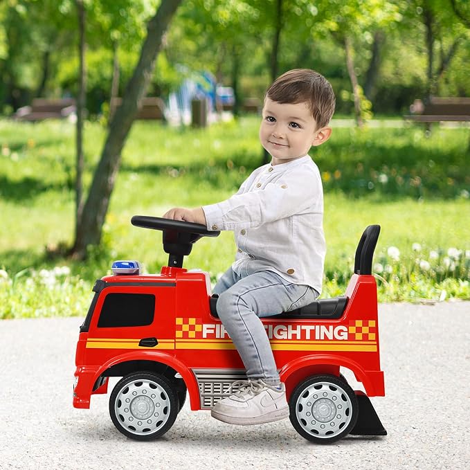 Costzon Ride On Push Car for Toddlers, Licensed Mercedes Benz Sliding Car w/Steering Wheel, Horn, Headlights, Under Seat Storage, Foot-to-Floor Riding Toy for Boys Girls 18-36 Months (Fire Truck, Red)