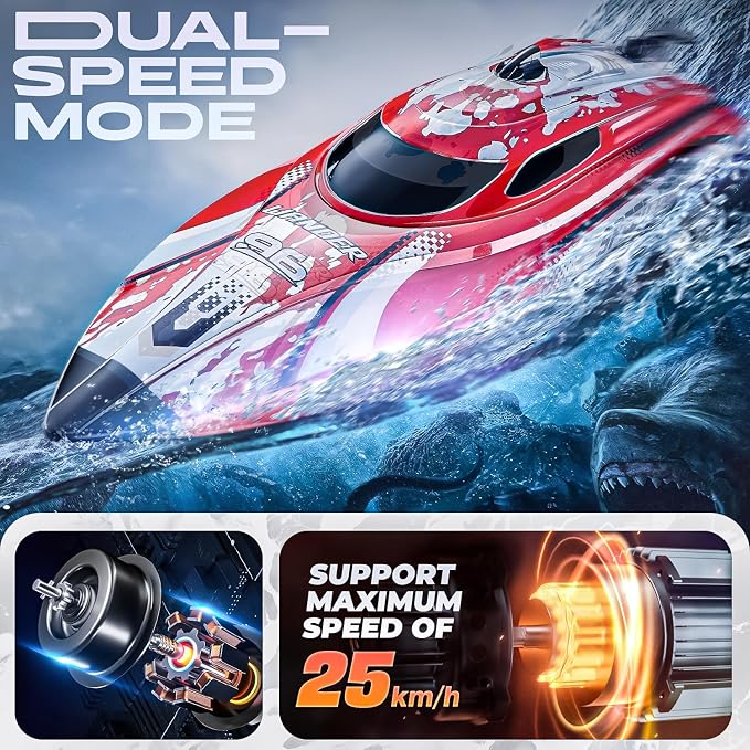 BEZGAR RC Boat, 12 inch Remote Control Boat for Kids and Adults, 25 KPH Fast RC Speed Boats with 700mAh Battery, Ideal Waterproof Toy Boats for Lakes & Pools - TX126 Red