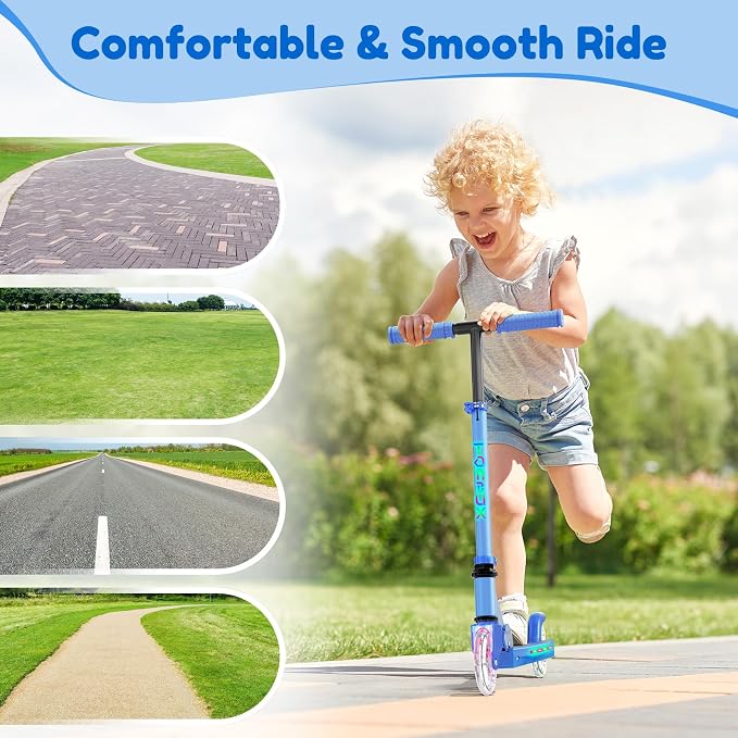 TONBUX Scooters for Kids 5-12, 2 Wheel Scooters with Cool Light Up Stem, Wheels, and Deck, 3 Level Adjustable Height Kick Scooter, Foldable and Lightweight Scooter for Kids 8-12