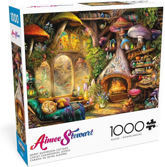 Buffalo Games Aimee Stewart Merry Mushroom Cottage 1000 Piece Jigsaw Puzzle - Rectangular, Fantasy Theme - Puzzles for Adults - Full-Color Poster - Recycled Board