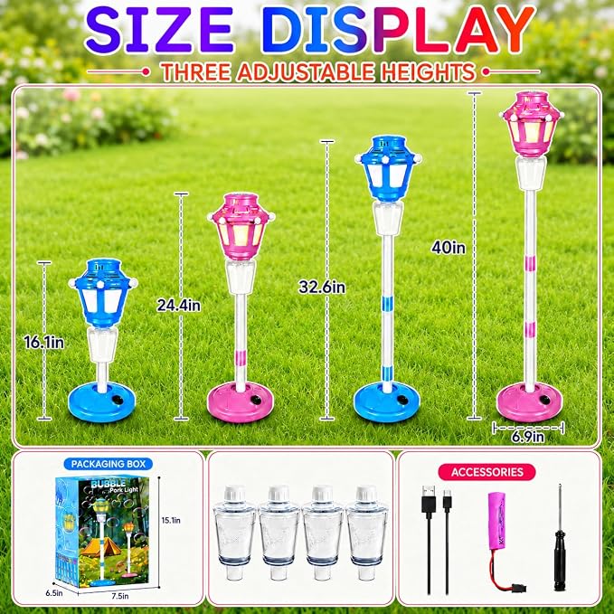 2Pack Bubble Machine for Kids, Rechargable Bubble Maker Bubble Toys with Light, Outdoor Battery Bubbles Blower Machine for Wedding Birthday Party