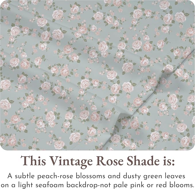 California Design Den Rose Sheet Set Twin XL, 100% Cotton 12" Pocket Twin XL Sheets & Pillowcase Set, Soft Sateen Weave - Vintage Rose