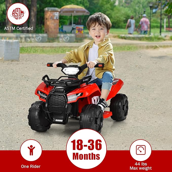 Costzon Kids ATV, 6V Battery Powered Electric Vehicle Four Wheeler Quad w/Storage Basket, Headlight, Horn, Music, MP3 & USB, Toddler 4 Wheeler Ride on Car Toy for Boys Girls 18-36 Months (Red)