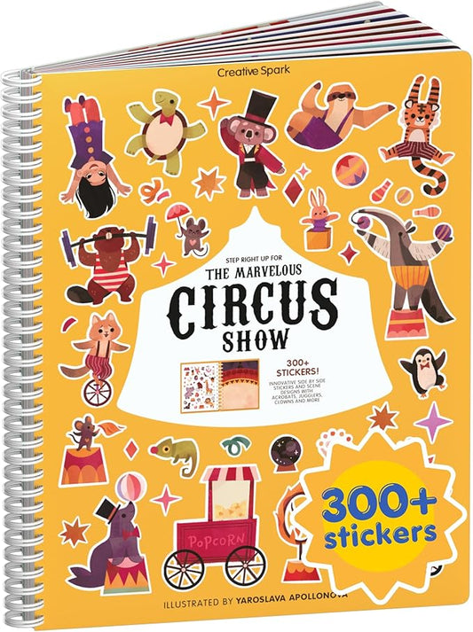 Circus Show 300+ Kids Sticker Book by Cupkin Toddler Airplane Travel Coloring and Sticker Book, Road Trip Essentials, 8 Coloring Pages 8 Side by Side Scenes for Ages 2–8 Years
