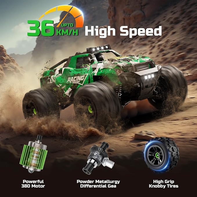 36KMH 1:18 Remote Control Car RC Cars Truck for Adults Boys Age 8-12 Kids, All Terrain 4X4 High Speed Fast Off-Road Electric Vehicle,Full Proportional Synchronous Control System 2.4GHz