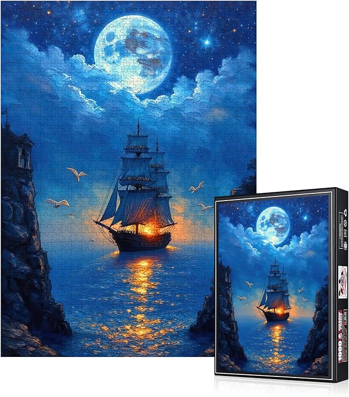 Starry Night Sailing Ship Jigsaw Puzzles for Adults - Premium Large 1000pcs Adults Puzzle, Challenging DIY Brain Teaser, Family Bonding Activity, Celestial Theme Puzzle Jigsaw Puzzles for Adults