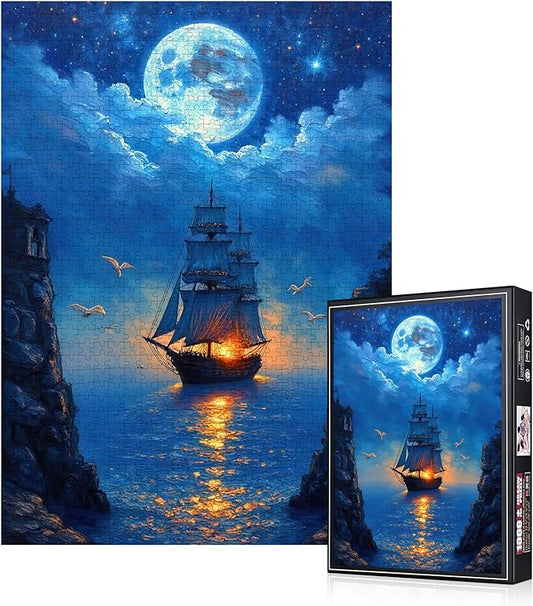 Starry Night Sailing Ship Jigsaw Puzzles for Adults - Premium Large 1000pcs Adults Puzzle, Challenging DIY Brain Teaser, Family Bonding Activity, Celestial Theme Puzzle Jigsaw Puzzles for Adults