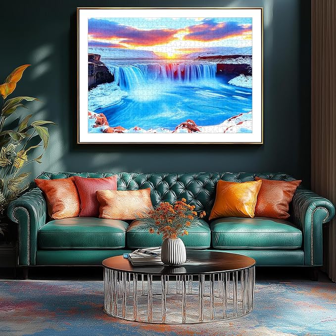 Winter Icelandic Waterfalls Landscape 500 Piece Puzzles for Adults,Nature Puzzles for Adults 500 Pieces with HD Print & Poster, 15" X 23" Dust Free, for Gifts Halloween Christmas Family Games