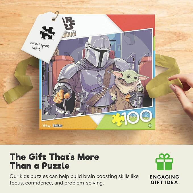 Buffalo Games Star Wars The Mandalorian & The Child 100 Piece Jigsaw Puzzle - 15 x 11 in, Includes Poster - Puzzles for Kids Ages 6-8 - Family Game Night - Beginner Skill Level