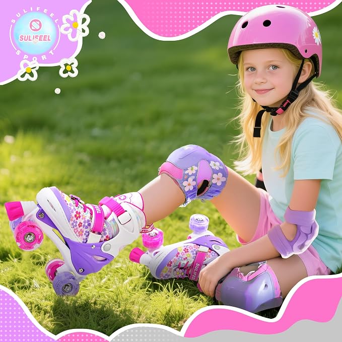 SULIFEEL Rainbow Unicorn 4 Size Adjustable Roller Skates for Girls Boys for Kids Ages 3-5 5-8 6-12 Children Skates Indoor Outdoor