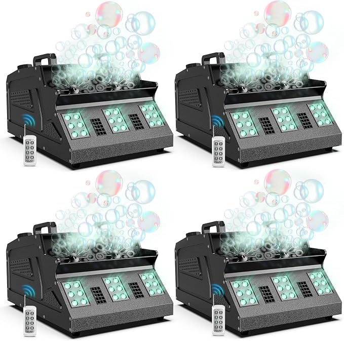 2000W Fog Machine, 3 in 1 Fog Bubble Machine with 2 Bubble Fans, 7 CH RGB 18 LED Lights Smoke Bubble ALL IN 1 Machine, Fog Machine for Party, Wedding, Festival, Birthday, 4 PACK