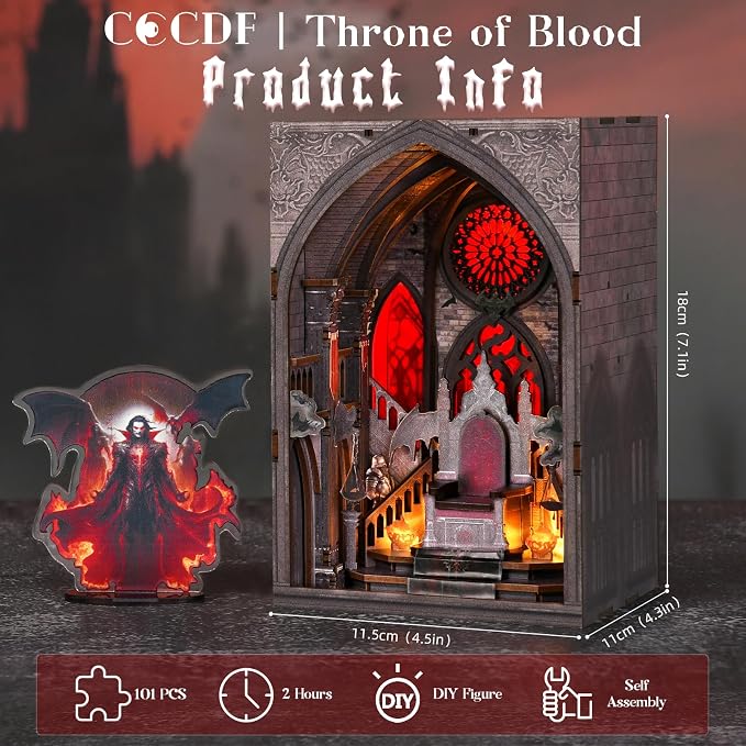 CCCDF Book Nook Kit - DIY Miniature House Dollhouse Kit for Adults and Teens, Booknook Tiny House Bookshelf Decor Book Nook, Gifts for Family, Friends (Throne of Blood)