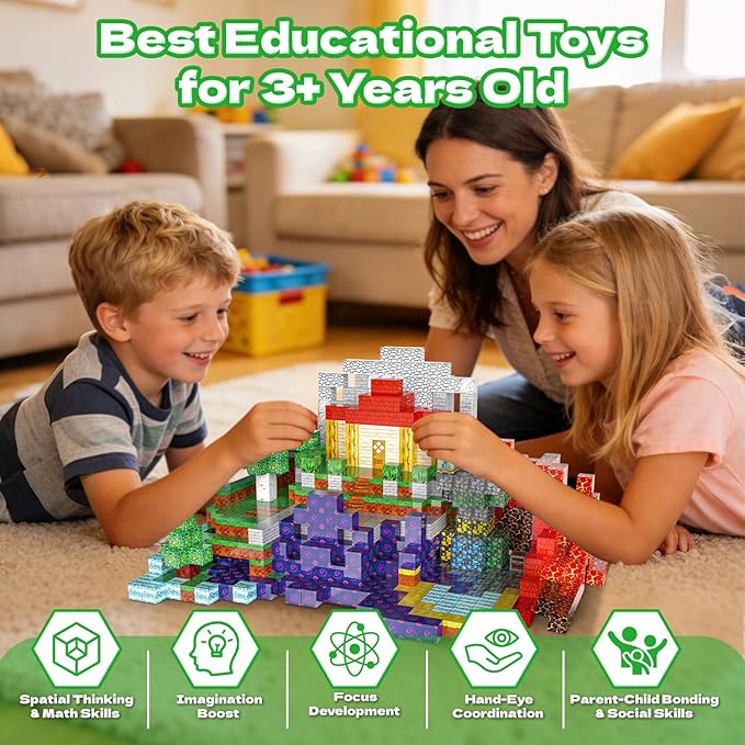 Magnetic Blocks - 600 PCS Magnetic Building Blocks Cubes, Magnet Toys for Kids Age 3+, Toy Building Set for Kids, Magnets Stacking Construction Easter Birthday Gifts for Boys Girls Age 4-8, 8-12