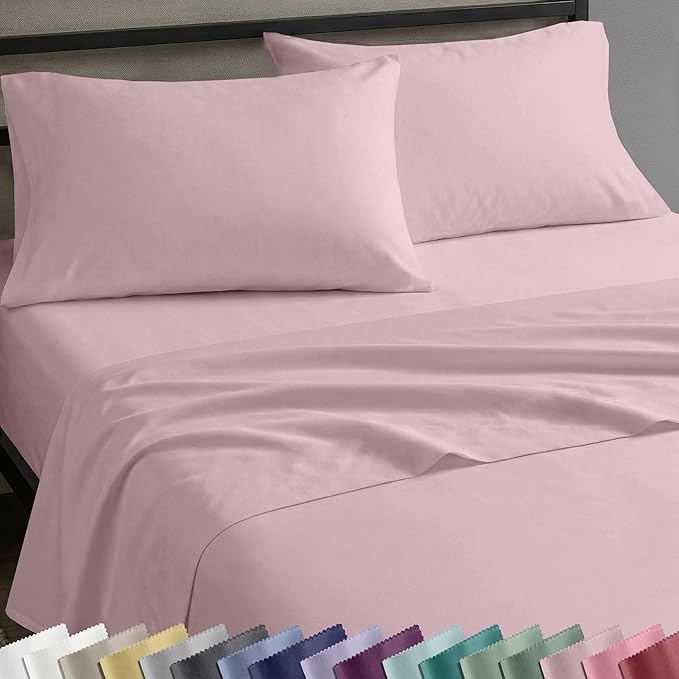 California Design Den Queen Sheet Set - Natural 100% Cotton Bed Sheets Queen Size Bed Set with Deep Pockets, Soft Sateen Weave, Breathable and Durable Bedding (Pink)