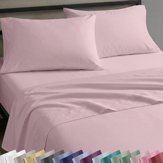 California Design Den Full Size Sheets Set - Natural 100% Cotton Bed Sheets Full Size Bed with Deep Pockets, Soft Sateen Weave, Durable Set (Pink)