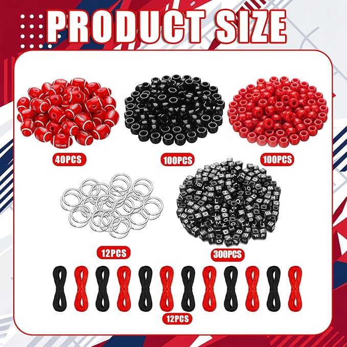 Landical 564 Pcs Football Keychain Making Kit DIY Football Bead Key Chain Craft Adjustable Sport Letter Bead Charm Sport Theme Party Favor Gift Backpack Accessories Holiday Decoration(Red Black)