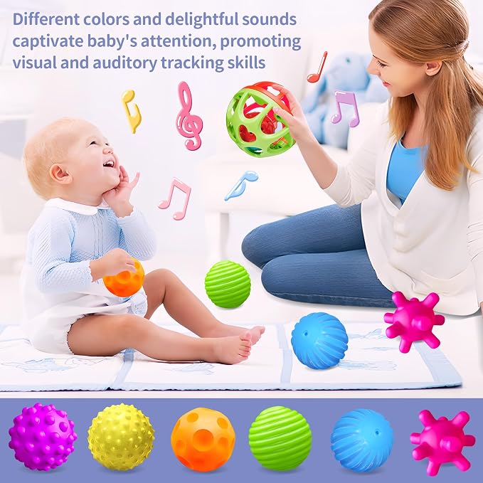 Montessori Toys, 6 PCS Sensory Balls for Toddlers 1-3 | Multiple Colorful Baby Textured Sensory Balls, Teething Toys, Hand Catching, Montessori Toys 6 months, Gifts for Newborn