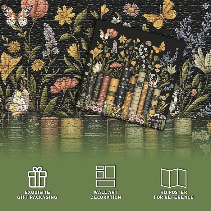 Wildflowers Puzzles for Adults 1000 Pieces, PICKFORU Wildflower Pages Jigsaw Puzzle, Vintage Book Puzzles for Book Lover, Plant Floral Flowers Puzzle as Home Decor