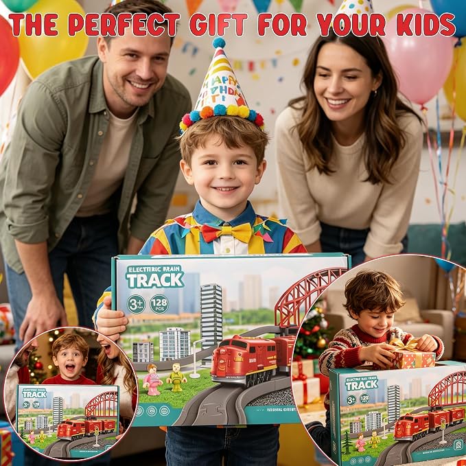 Wdmiya Train Sets for Toddlers, 128 Pcs Trains Toy with Battery Operated & Tracks (Magnetic Connection), Compatible with Thomas, Brio, Christmas Toy Gifts for 3 4 5 6 7 8 Years Old (Forest)