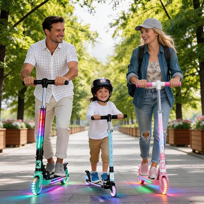 2 Wheel Scooter for Kids 3-12, Light Up Wheels & LED Stem Kick Scooter, Height Adjustable & Foldable Design, Lightweight Sport Scooter for Girls Boys with Kickstand
