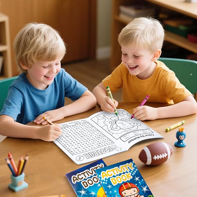 Football Activity Books for Kids - 48Pcs Football Theme Mini Games Coloring Book Set Bulk Mazes Word Search Word Scramble Games DIY Booklet for Birthday Party Goodie Bags Stuffers Classroom Favors
